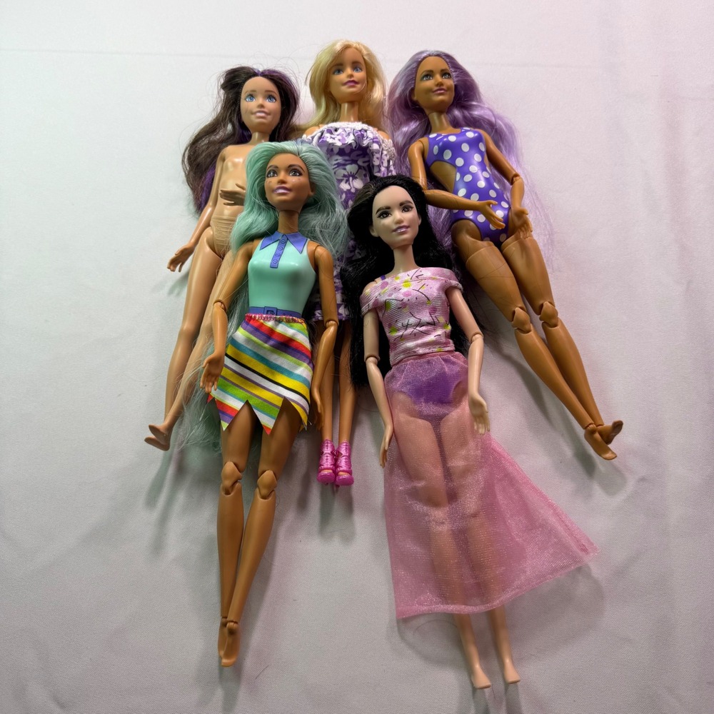 Barbie Mattel Doll Lot of 5 Articulated Fashionista Teal Purple Hair Mixede